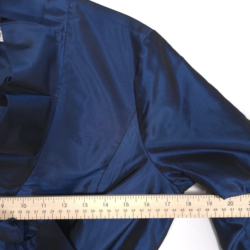 TERI JON Rickie Freeman SET 100% SILK Size 6 Tie Blazer Jacket + Maxi Skirt Navy